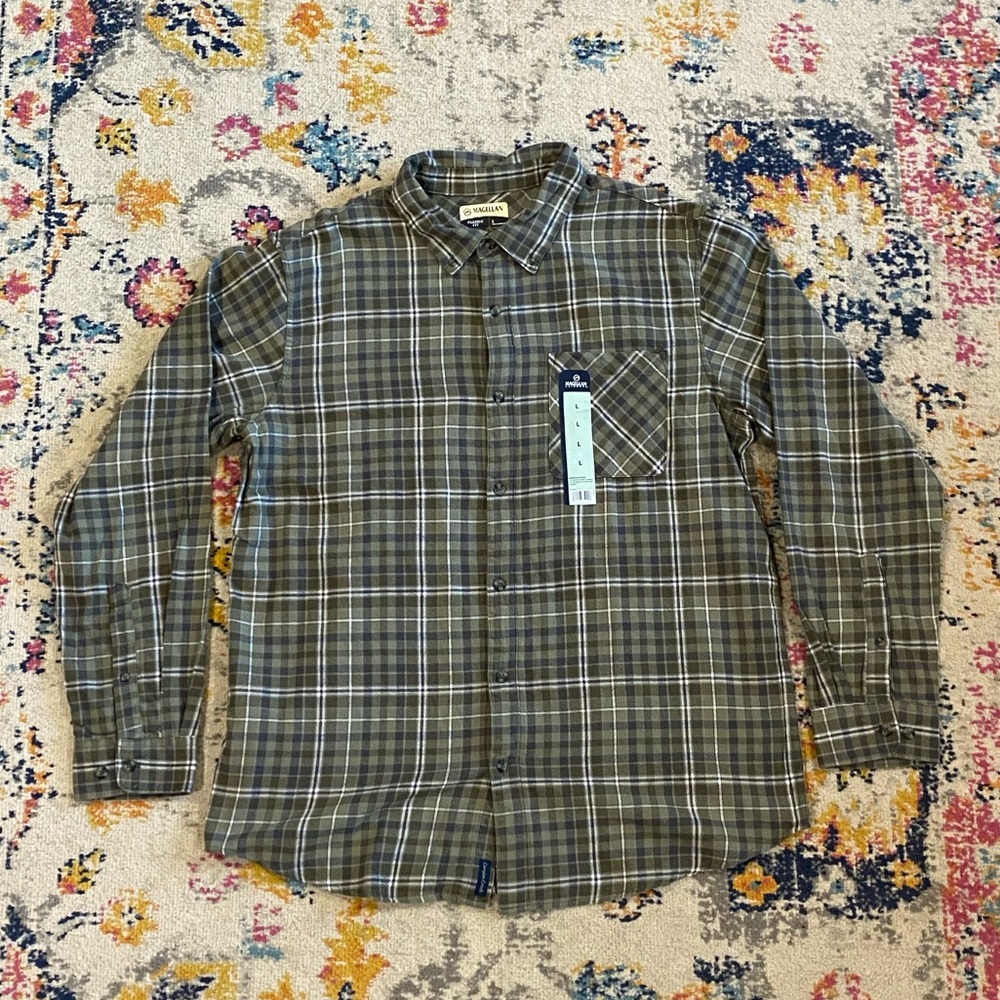 Magellan Outdoors Green Plaid Casual Shirt